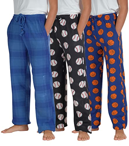 Real Essentials 3 Pack: Big Boys Pajama Pants Fleece Plush Pjs Kids Pajamas Christmas Clothes Lounge Flannel Bottoms Youth Teen Sleep wear,Set 5-Size 16/18