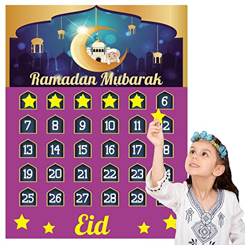 Joy Bang Ramadan Mubarak Decorations Ramadan Countdown Calendar for Kids Eid Ramadan 2024 Advent Calendar Poster for Home Wall Decor, Ramadan Activities for Kids, Ramadan Crafts for Kids