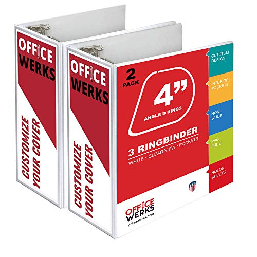 Performore 3 Ring Binder, Professional Angle D Ring Binder 4 Inch, Presentation Folder for Standard Pages 8.5 x 11 with Pockets, Crystal Clear View White Binder (2 Pack)