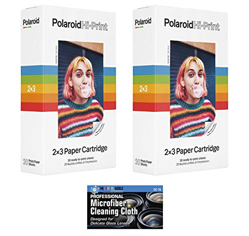 Polaroid Hi-Print 2 x 3' Paper Cartridges - 2 Pack, 40 Sheets - with MicroFiber Cleaning Cloth
