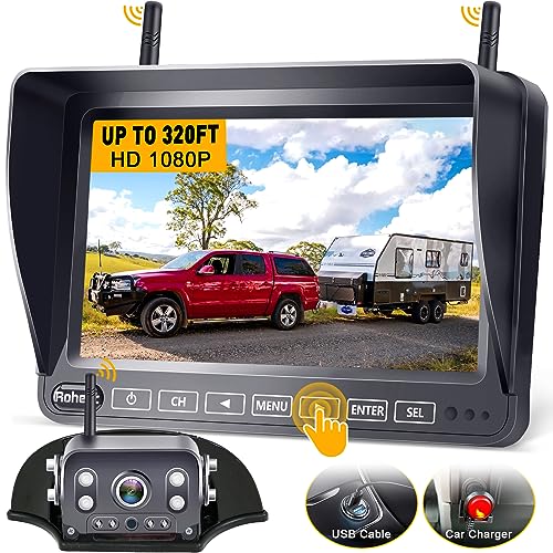 RV Backup Camera Wireless Strong Signal: HD 1080P 7'' Touch Key Recording Monitor Rear View System for Trailers/Trucks/5th Wheel 4 Channels Easy Setup Plug and Play for Furrion Pre-Wired Mount R9