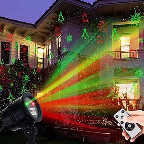 Christmas Projector Lights Outdoor, Led Christmas Laser Lights Landscape Spotlight Red and Green Star Show with Rf Wireless Remote Christmas Decorative for Outdoor Garden Patio Wall Xmas Holiday Party