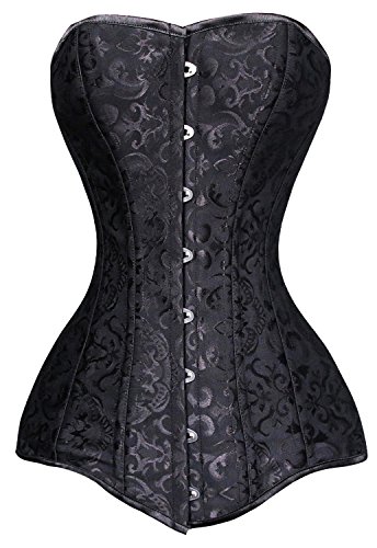 Charmian Women's 26 Steel Boned Brocade Long Torso Hourglass Body Shaper Corset Black X-Large