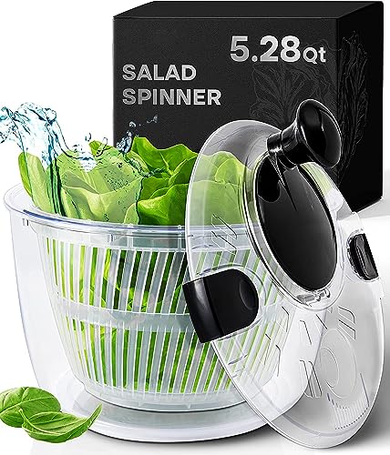 Joined Large Salad Spinner with Drain, Bowl, and Colander - Quick and Easy Multi-Use Lettuce Spinner, Vegetable Dryer, Fruit Washer, Pasta and Fries Spinner - 5.28 Qt