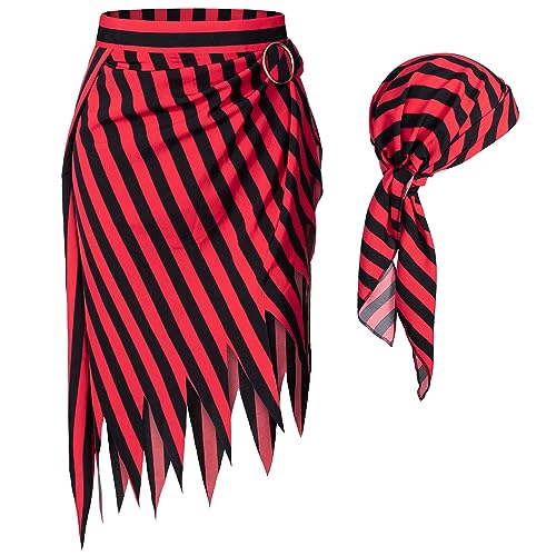 Irtysh Pirat Open Design Skirt Dress Pirate Head Scarf Hat Pirate Bandana Accessories Cosplay Costume For Men Women(red+black S)