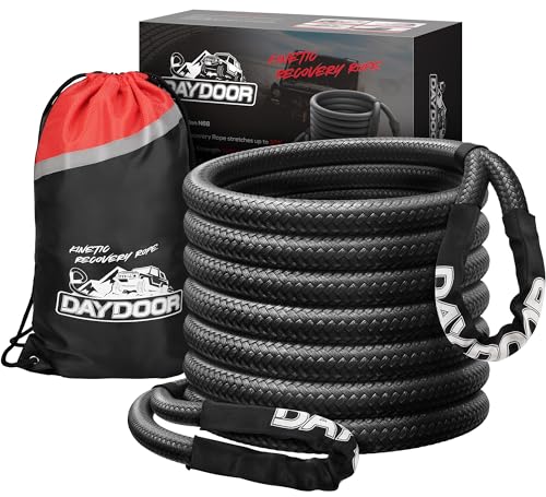 DAYDOOR 1' x 30' Kinetic Recovery Rope, 38,500 Lbs Heavy Duty Offroad Snatch Strap, Vehicle Recovery kit for 4x4 Jeep ATV UTV SUV Truck (Dark Gray)