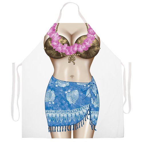 Attitude Aprons Fully Adjustable Blue Sarong Apron-White