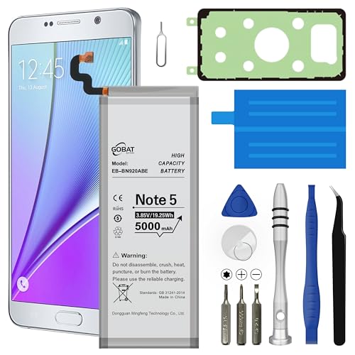 GOBAT Replacement for Samsung Galaxy Note 5 Battery,5000mAh High Capacity Compatible with Samsung Galaxy Note 5 Model (N920 N920V N920A N920T N920P N920R4) with Tool Kits,EB-BN920ABE