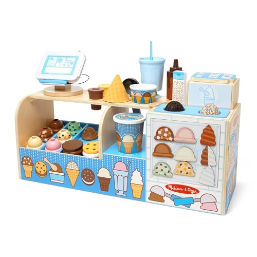 Melissa & Doug Wooden Cool Scoops Ice Creamery Play Food Toy Wooden Pretend Play Frozen Treats for Toddlers, Preschoolers, Boys and Girls - FSC-Certified Materials