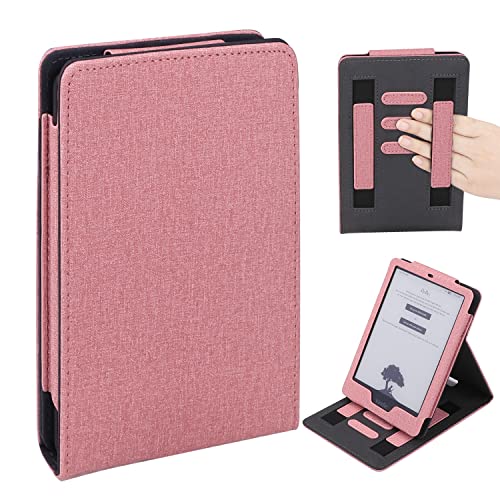 WALNEW Flip Case for Kindle Paperwhite 11th Generation 2021 - Two Hand Straps and Vertical Multi-Viewing Stand Cover with Auto Wake/Sleep for Kindle Paperwhite 2021 Signature Edition E-Reader (Pink)
