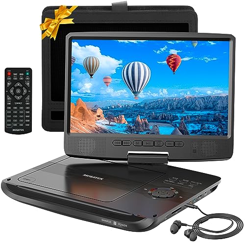 Megatek 12.5' Portable DVD Player with Headphones, Extended 6-Hour Battery, 10.5' HD Swivel Screen, Supports CD/DVD/USB/SD Card, Car Headrest Mount, Car Charger, AC Power Adapter, Remote Control