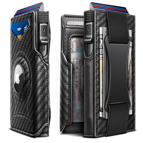 KEMISANT Airtag Wallet Men Gift,Mens Slim Front Pocket Wallet Money Clip Standard or Apple Airtag Use 3.8'×2.8'×0.9'