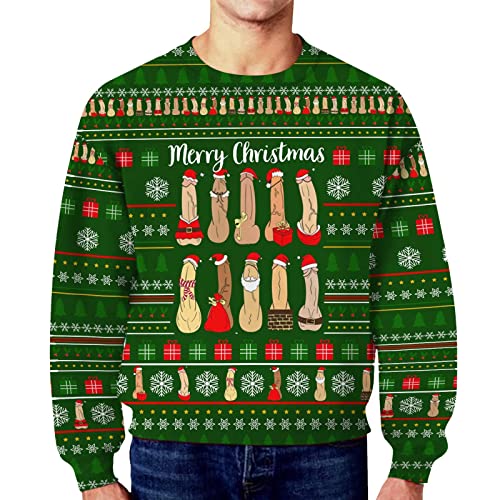 Holiday Sweatshirts Unisex 3D Digital Print Crewneck Sweatshirt Printed Pullover Ugly Christmas Jumper Sweater B-green