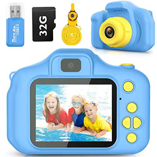 Desuccus Kids Camera Toys Christmas Birthday Gifts for Boys and Girls Kids Toys 3-9 Year Old HD Digital Video Camera for Toddler 5 Puzzle Games with 32GB SD Card (Blue)