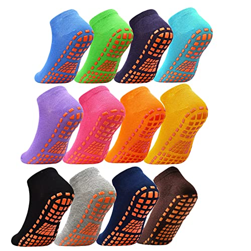 12 Pairs Trampoline Socks for Kids Non Slip Socks Kids Grips Socks Anti-skid Ankle Socks Kids Socks for Boys Girls(Small)