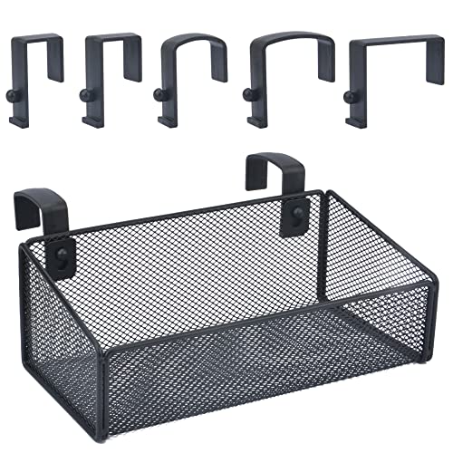 JDGOOMA Cubicle Shelf - Hanging Floating Shelves Storage Organizer for Office Cubicle Wall/Desk Partitions Easy Hang-on Metal Mesh Cubicle File Holder with 5 Pairs Plastic Hangers (Black)