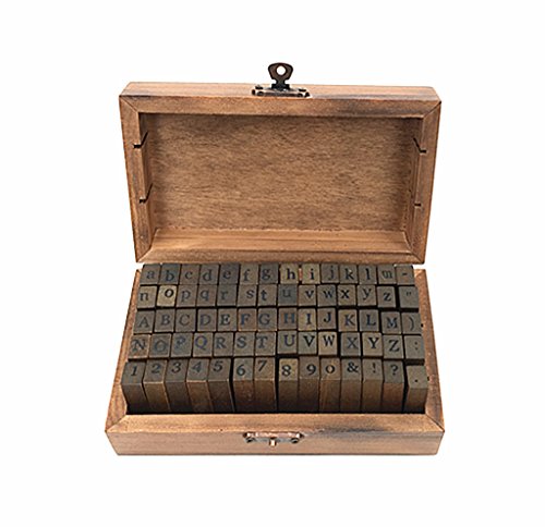 Alphabet Stamps Set,Vintage Wooden Rubber Letter Number and Symbol Diary Stamp Kit for Children DIY Scrapbooking Planner Card Making(70pcs)
