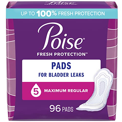 Poise Incontinence Pads & Postpartum Incontinence Pads, 5 Drop Maximum Absorbency, Regular Length, 96 Count (2 Packs of 48), Packaging May Vary