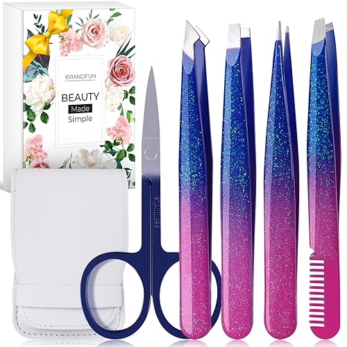 GRANDFUN Tweezers for Women Stocking Stuffers Gifts for Teen Girls Wife Mom Christmas White Elephant: Eyebrow Tweezer Set Professional Precision Ingrown Facial Hair Grooming Kit Travel Self Care Tool
