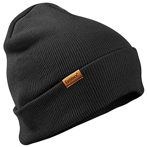 FanVince Beanie Men Women Winter Thermal Hats Cuffed Knit Skull Cap Warm Gifts (Black)