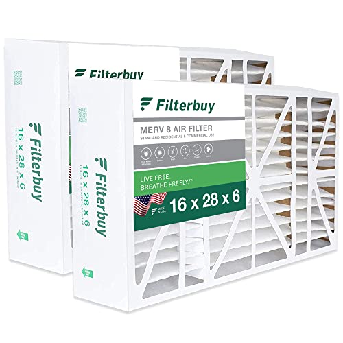 Filterbuy 16x28x6 Air Filter MERV 8 Dust Defense (2-Pack), Pleated HVAC AC Furnace Air Filters Replacement for Aprilaire Space-Gard 2400 (Actual Size: 15.44 x 26.94 x 6.00 Inches)