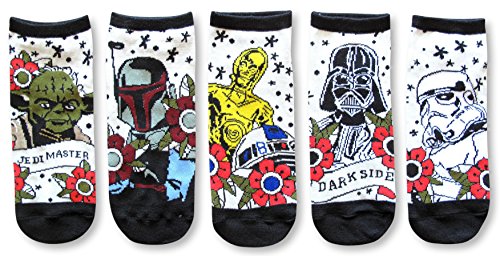 STAR WARS Tattoo Inspired Art Vader Fett Yoda Juniors/Womens 5 Pack Ankle Socks Size 4-10