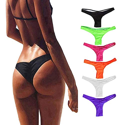 FOCUSSEXY Women's Hot Summer Brazilian Beachwear Bikini Bottom Thong Swimwear White S