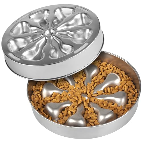 Oiwliur Slow Feeder Dog Bowl - Stainless Steel Non-Slip Metal Slow Feeding Bowl Suitable for Dry, Wet, or Raw Food, 5 Cups Large Capacity Dog Bowl, Double-Sided Design Ideal for All Dog Sizes