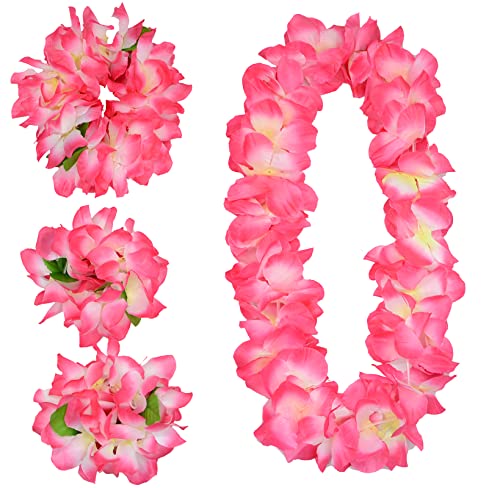 4 Pcs Pink Hawaiian Leis for Graduation Party, Dance Party, Photo Prop in Outdoors (Pink)