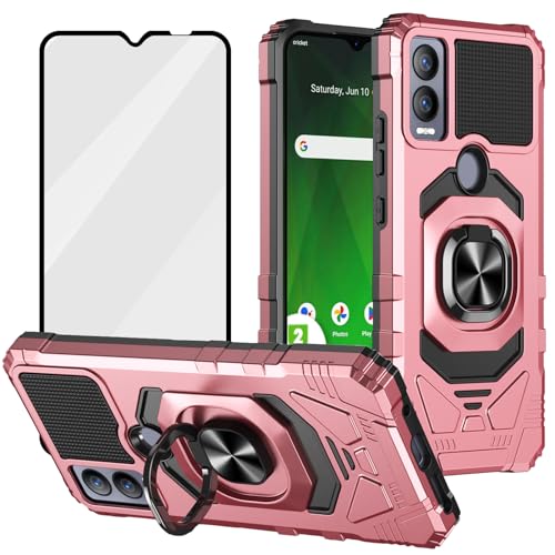 Ailiber for Cricket Magic 5G Case, AT&T Propel 5G Case with Screen Protector, Ring Kickstand for Magnetic Car Mount, Heavy Duty, Military Grade Shockproof Protective Phone Cover for Magic 5G-Rose Gold