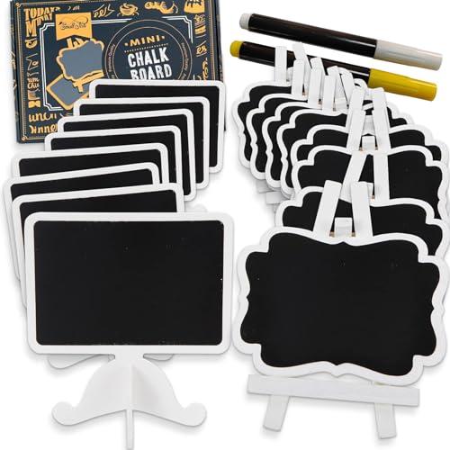 16 Pack Mini Chalkboard Sign for Food, 3.7 x 4.2 in Wooden Framed Chalk Board for Wedding Signs, Food Labels for Party Buffet, Catering Supplies Display, Table Number, Place Cards, Event Decorations