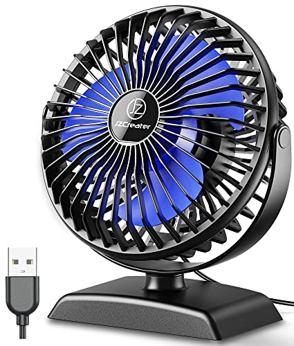 JZCreater USB Desk Fan, USB Fan Mini, 360 Rotation Desktop Fan with 3 Speed, Table Personal Cooling Fan, Quiet Mini Desk Fan, USB Powered, Small Fan for Home Office Bedroom Car Travel,Black