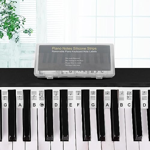 WeBingo Piano Notes Guide for Beginner, Removable Piano Keyboard Note Labels for Learning, 88-Key Full Size, Made of Silicone, No Need Stickers, Reusable and Comes with Box (Classic Black）