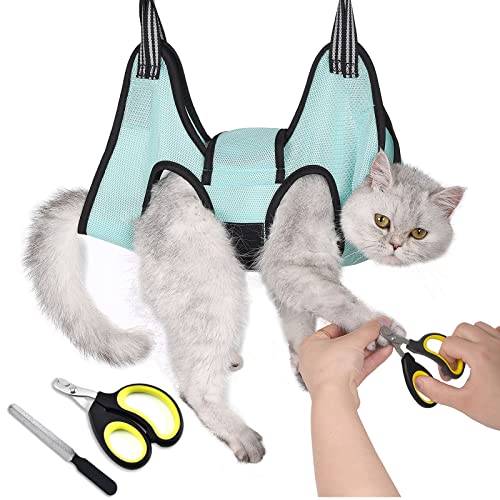 JDMYCYCQXF Cat Grooming Hammock Harness, Cat Holder for Grooming with Cat Nail Clippers/Trimmer,Nail File (Size:XS)