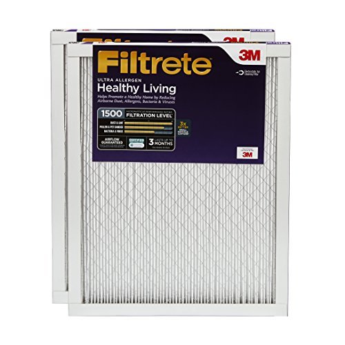 Filtrete 14x30x1 Air Filter, MPR 1500, MERV 12, Healthy Living Ultra-Allergen 3-Month Pleated 1-Inch Air Filters, 2 Filters