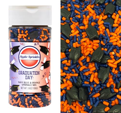 Mystic Sprinkles Graduation Day Sprinkles Mixes (Graduation Day! Navy Blue & Orange Sprinkle Mix 3.8oz)