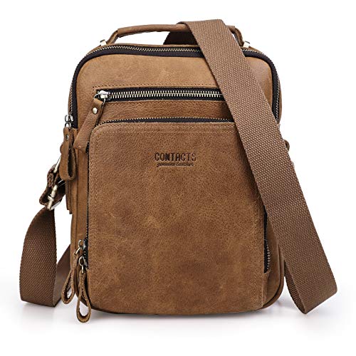 Contacts Leather Messenger Bag For Men, Messenger Bag,Genuine Leather Crossbody Bag Shoulder 9.7' iPad Bag for Work Travel Handbag