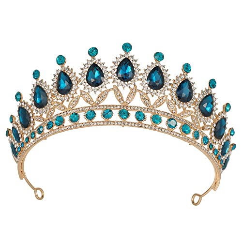 Kamirola Royal Queen Crown and Tiaras Princess Crown for Women and Girls Crystal Headbands for Bridal, Princess for Wedding and Party (Peacock blue)