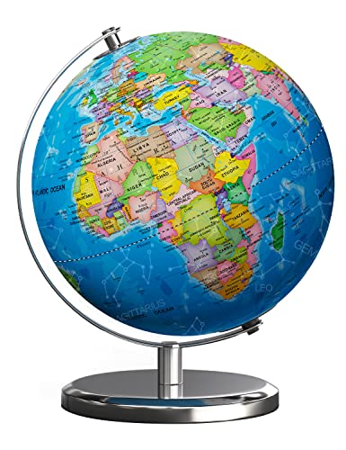 Waldauge Illuminated World Globe with Stand, 9' Earth Globes with Stable Heavy Metal Base for Kids Classroom Learning, LED Constellation Globe Night Light with HD Printed Map