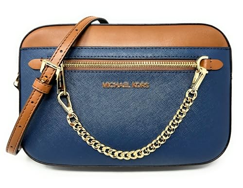 Michael Kors Jet Set Large Leather Crossbody Bag (Navy)