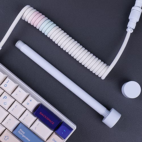 BRIMFORD Coiled Keyboard Cable, Custom Coiled USB C Cord for Mechanical Keyboard, Custom Coiled Aviator Keyboard Cables with Weight-Rod for Playstation/Xbox/Keychron