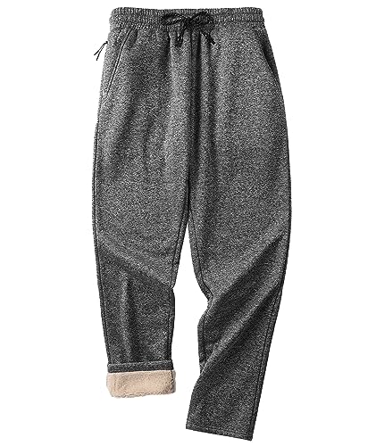 ZITY Mens Fleece Sweatpants Winter Heavyweight Thick Sherpa Lined Warm Active Joggers Pants Drawstring Elastic with Zipper Pockets Gray