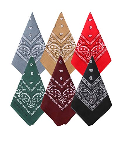 Bycc Bynn 3 Pack Pure Cotton Paisley Pattern Bandanas Face Mask Square Scarf Headwear (S- 6 Pack-1)
