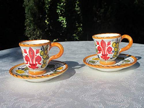 Ceramic espresso/demitasse cup & saucer set handmade, hand-painted with fleur-di-lis design