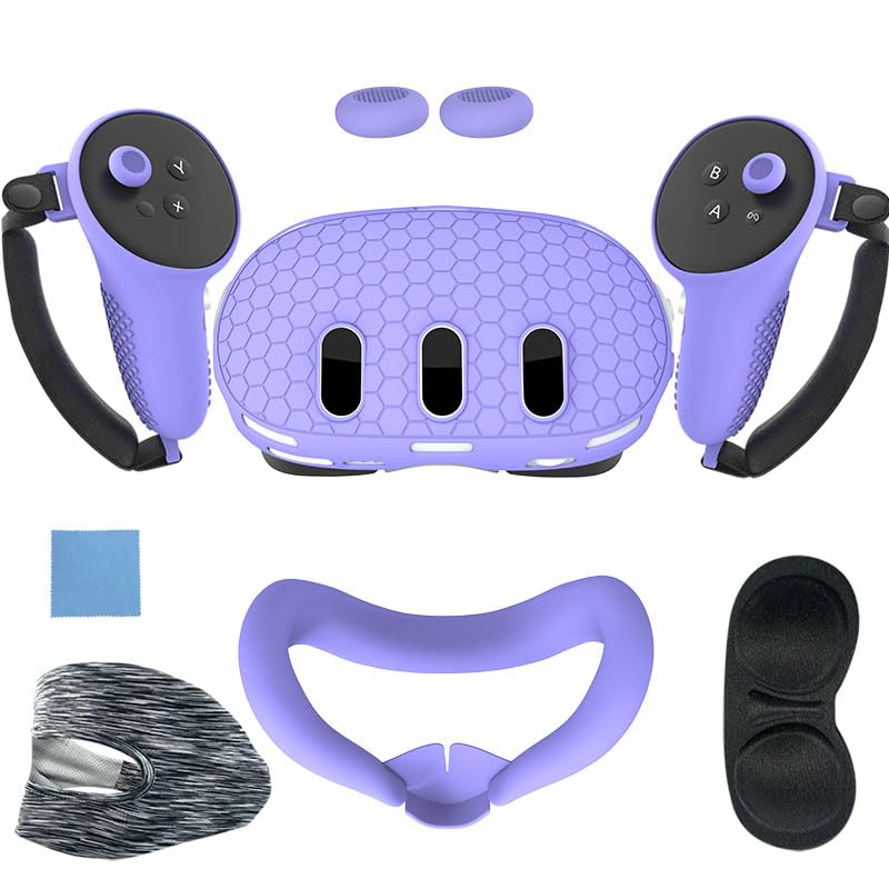 VR Silicone Protective Cover Accessories for Meta/Oculus Quest 3 Accessories, 7-in-1 Headset Cover Set, TPU Face Cover Controller Grips Cover Face Mask Eye Mask Lens Protector VR Shell Cover