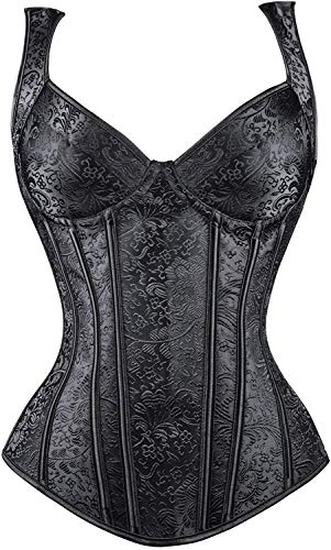 Blidece Women Sexy Boned Lace up Corsets and Strap Bustiers Top Overbust Shaper L Black