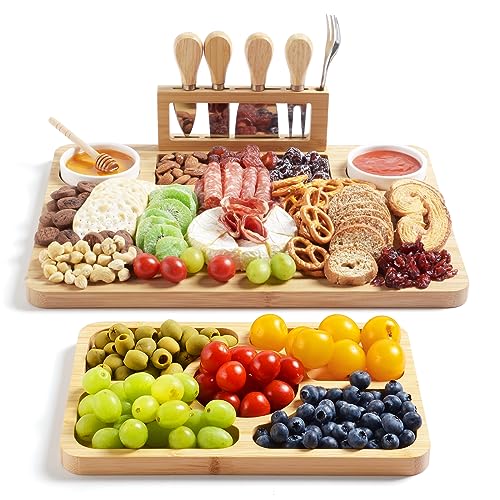 ROCIRLAB Bamboo Charcuterie Boards (23'×11'×0.8') and Knife Set, Lightweight Cheese Board and Platter, Unique Gift for Housewarming, Anniversary & Wedding, Mother's Day and Christmas for Women