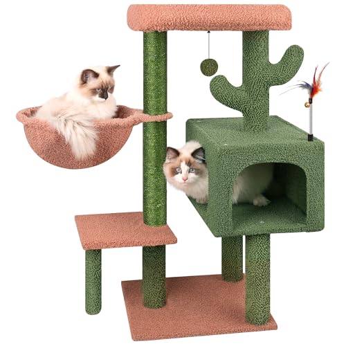 AIWIKIDE Cactus Cat Tree has Scratching Toy with a Ball Activity Centre Cat Tower Furniture Jute-Covered Scratching Posts,Green