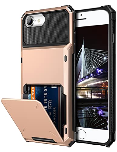 Vofolen Case for iPhone 8 Plus 7 Plus 6s Plus Wallet Card Holder 4-Slot Pocket Scratch Resistant Dual Layer Protective Bumper Rugged Rubber Armor Hard Shell Cover for iPhone 6 6S 7 8 Plus Rose Gold