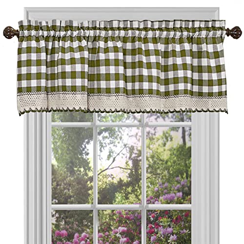 Buffalo Check Valance Window Curtains - 58 Inch Width, 14 Inch Length - Sage Green & Ivory White Plaid - Light Filtering Farmhouse Country Drapes for Bedroom Living & Dining Room by Achim Home Decor